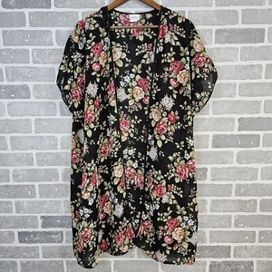 Vintage Secret Treasures Robe Womens 1X Black Multicolor Floral Kimono Lingerie - Picture 1 of 7