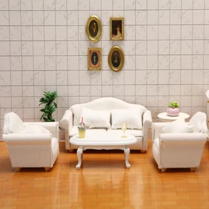 7PC Dollhouse Miniatures 1/12 Scale Furniture Fabric Sofa Set Pillows Accessory - Picture 1 of 8
