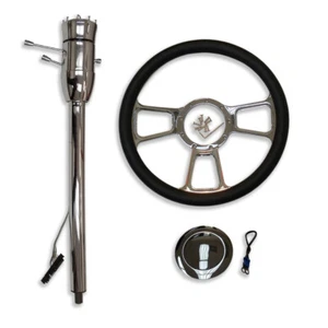 Chrome 32" Tilt Manual Steering Column w/ 14" Split Tri Spoke Steering Wheel Kit - Picture 1 of 12