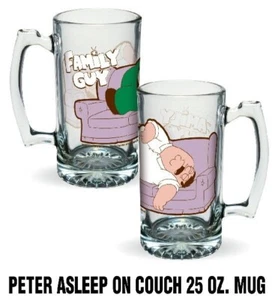 The Family Guy Peter Asleep on a Couch 25 oz Illustrated Glass Mug, NEW UNUSED - Picture 1 of 1