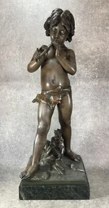 GREGOIRE JEAN-LOUIS. L’ENFANT CHARMEUR DE LEZARD. SCULPTURE EN REGULE PATINE. - Picture 1 of 19