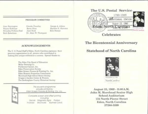 #2347-C3 First Day Ceremony Program North Carolina Statehood Stamp - Picture 1 of 1