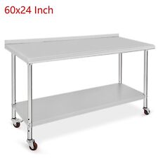 Food Prep Stainless Steel Table 60x24 Inch Commercial Workstation w/Caster Wheel