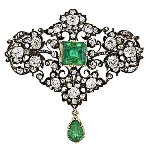 Broche Nœud Avec Perle Baroque Et CZ Vert - Style Vintage Belle Époque - Neuf