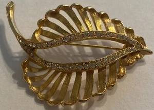 Goldton realistische Blattbrosche Pin mit Strasssteinen - Bild 1 von 6