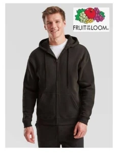 Felpa Con Cappuccio Zip Intera Tasche in Cotone Unisex Fruit of the Loom NERA - Foto 1 di 4