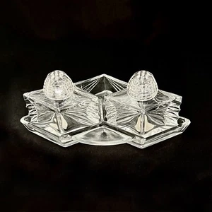 Splendido set sale, pepe, zucchero in vetro cecoslovacco 4 pezzi art deco con vassoio vintage - Foto 1 di 8