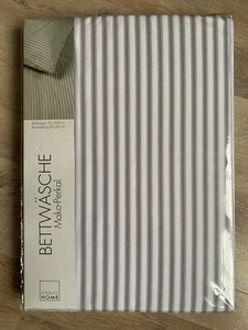 Mako Perkal Bettwäsche 135x200 Weiß Grau Streifen Edel Luxus 100% Baumwolle NEU - Bild 1 von 5