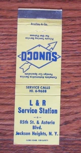 CUBIERTA DE LIBRO DE CERILLAS DE GASOLINERA SUNOCO L&R: JACKSON HEIGHTS, NY MATCHCOVER -B23 - Imagen 1 de 2