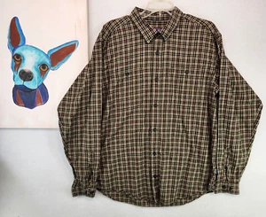 Camisa larga de franela de algodón orgánico Patagonia para hombre marrón espiga a cuadros talla L - Imagen 1 de 11