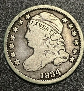 Moneda de diez centavos de plata busto tapado ultra rara de 1834 grande de 4 moneda de curso legal $1  - Imagen 1 de 10