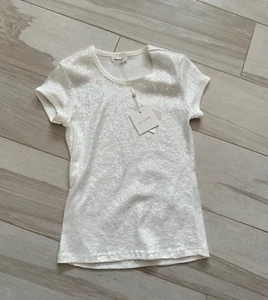 Sass & Bide Ivory sequin short sleeve elastic fitted Top M fit 8 / 10 AU - Picture 1 of 8