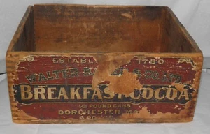 Antique Finger-Jointed Walter Baker Co. Breakfast Cocoa Chocolate Wood Box Crate - Picture 1 of 4