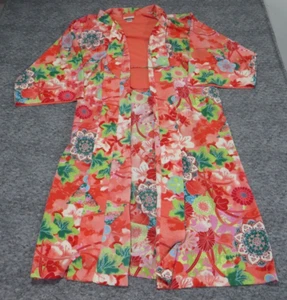 Natori Night Floral Robe Womens Small Half Sleeve Wrap Orange - Picture 1 of 7