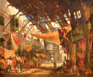 The Carpet Bazaar in Cairo Egypt 1843 Painting By William Muller Repro FREE S/H - Picture 1 of 1