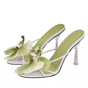 Onlymaker Womens Fashion Floral Sandals Slippers Clear High Heels Summer Shoes - Picture 1 of 17