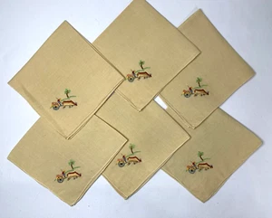Vintage Cocktail Napkins Embroidered Mexican Wagon Cart Set of 6 Yellow 13 x 13 - Picture 1 of 5