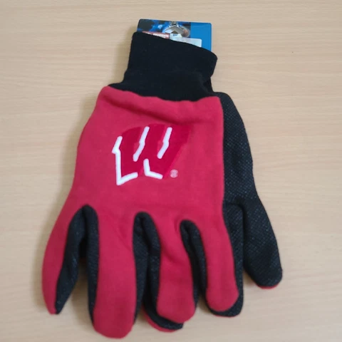 Wisconsin Badgers Gloves NCAA  Red Black Size Large - New! Cover
