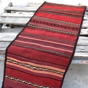 8x2 Red Handmade Long Runner Rug Organic Dye Afghan Woven Handwoven Kilim Wool - Picture 1 of 15