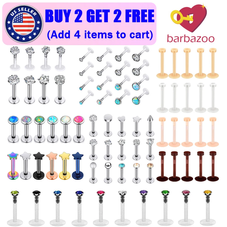 Piercing Monroe 4-40 piezas de anillos labiales de acero quirúrgico/acrílico Tragus Labret Foto 1 de 4