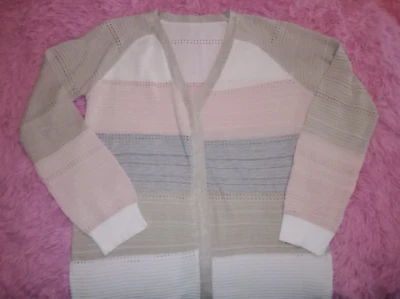 Cárdigan largo boho frente abierto suéter a rayas bloque de color para dama Foto 1 de 4