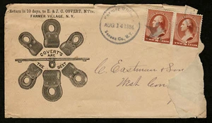 US 1884 (2) #210 Pair E & JC Covert Farmer's Village NY Adv Cover Horse/Harness - Picture 1 of 2