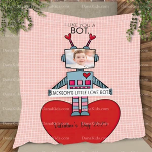 Personalized Valentine Robot Baby Girl Blanket, Custom Little Love Bot Blanket - Picture 1 of 3