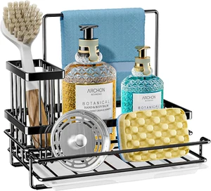 Sink Caddy Sponge Holder - Multifunctional Kitchen Sink Organizer with Brush Hol - Picture 1 of 7