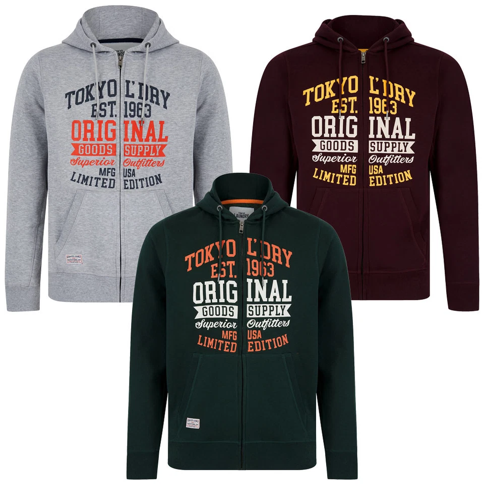 Sudadera con capucha Tokyo Laundry para hombre con cremallera motivo retro con capucha suéter con capucha Foto 1 de 1