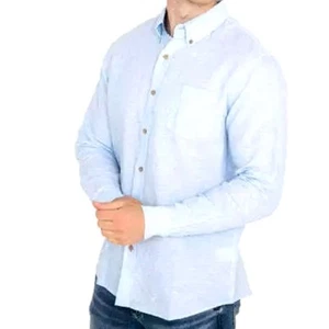Weatherproof Mens Weather Wash Linen Shirt Cerulean Blue - Size Small - $65 - Picture 1 of 11