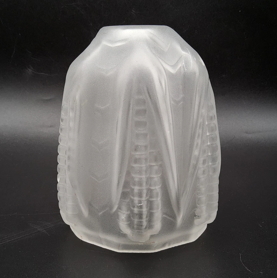 Tulipe en verre moulé dépoli à décor géométrique végétal d’épis de maïs Art Déco - Photo 1/4