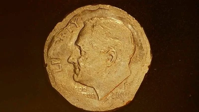 2007 P Error Roosevelt Dime Crushed Coin escaped Grinder or Die Clash RARE ERROR - Image 1 of 4