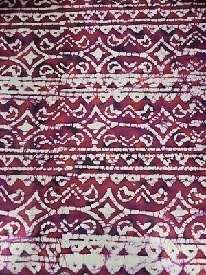 Batik Red Maroon Burgundy Black White Fabric Sewing Quilting 4 Yards × 44" - Image 1 of 3