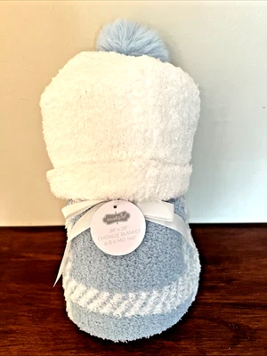 Mud Pie Chenille Azul Blanco Cuadros Chenilla Bebé Manta Suave Pom Pom Balls Nuevo Foto 1 de 4