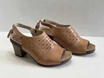 Sandália Abeo BioSystem Berrie Feminina Couro Marrom Peep Toe Salto Slingback Tamanho 8N - Imagem 1 de 4