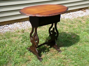 Antique Tilt Top Sewing Table Vintage Walnut Sewing Stand Parlor Lamp Table - Picture 1 of 14