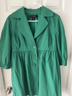 Nine West Mujer Vestido Abrigo Chaqueta Talla M Kelly Verde Plisado Cintura Bolsillos Carrera Foto 1 de 4