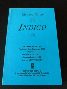 Uncorrected Proof - Indigo by Richard Wiley 1992 PB ARC  - Picture 1 of 10