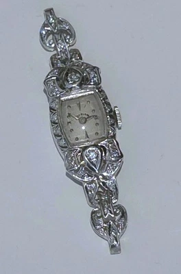 Antique Elgin Ladies 14k White Gold Diamonds Watch Seviced Refurbished - Image 1 of 4