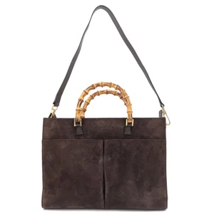 Authentic GUCCI Bamboo 2Way Handbag Suede Brown 001.2855.1875.0 F/S - Picture 1 of 20