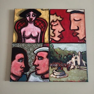 Lot 4 tableaux Tourrier Laurent 20x20 - Picture 1 of 10