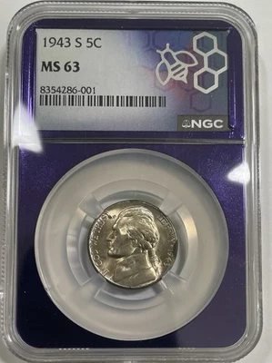 1943 S 5c Jefferson Nickel - NGC MS63 - Trader Bea Purple Core - Image 1 of 2