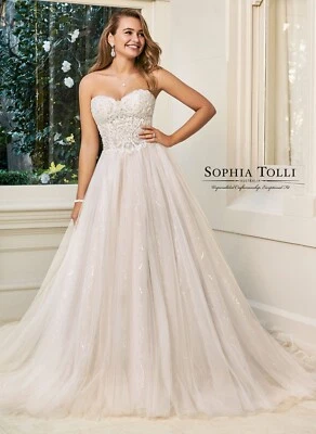 Sophia Tolli Sweetheart Neckline Strapless Dress with Corset Back and Beading - Image 1 of 4
