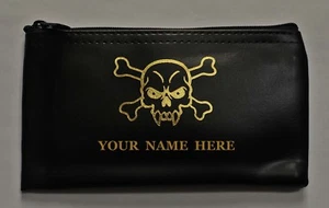 Skull & Bones Image Personalized Money Wallet Zipper Bag Bikers Stash Pouch  - Picture 1 of 5