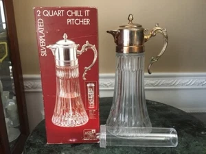 FB Rogers Silver Company Silver Plate and Glass 2 Qt Chill It Pitcher W/Ice Tube - Picture 1 of 9