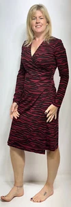 HOBBS Dress Long Slv Jersey Animal Mock Wrap Semi Fit Black/Deep Red(A315)RRP£89 - Picture 1 of 7