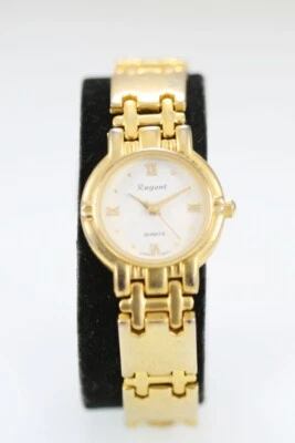 Regent Watch Women Stainless Steel Gold Water Resistant Battery White Quartz - Image 1 of 4