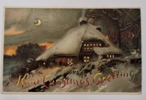 Vintage Christmas Hold-to-Light Postcard With Two Ben Franklin Penny Stamps - Picture 1 of 10