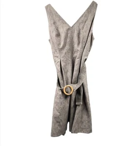 Nine West Women 18 Midi Dress Fit & Flare Sleeveless Brown Textured Lined Belted - Picture 1 of 12