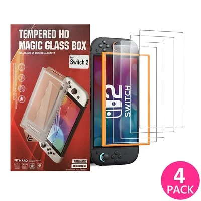 Paquete de 4 protectores de pantalla para Nintendo Switch 2 cristal templado con marco de alineación Foto 1 de 4